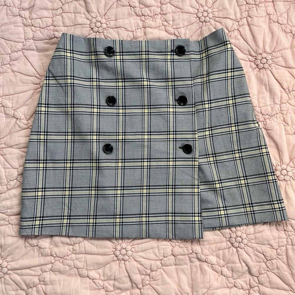Divided Black, White, and Yellow Plaid Mini Skirt